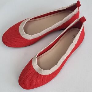 NIB Mesh Knitted Flats Red/Cream Padded Insole